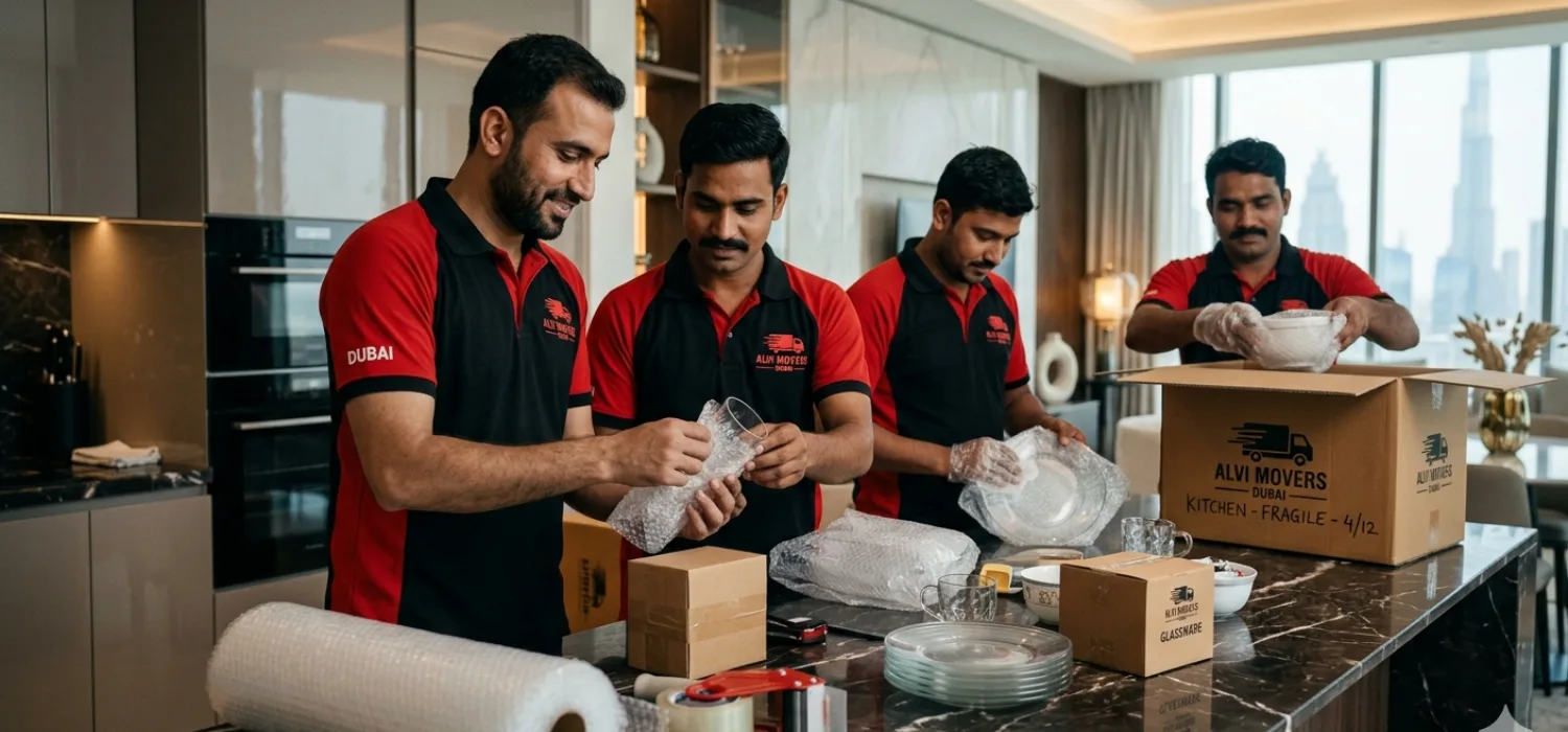 Professional moving team helping with apartment relocation in Dubai