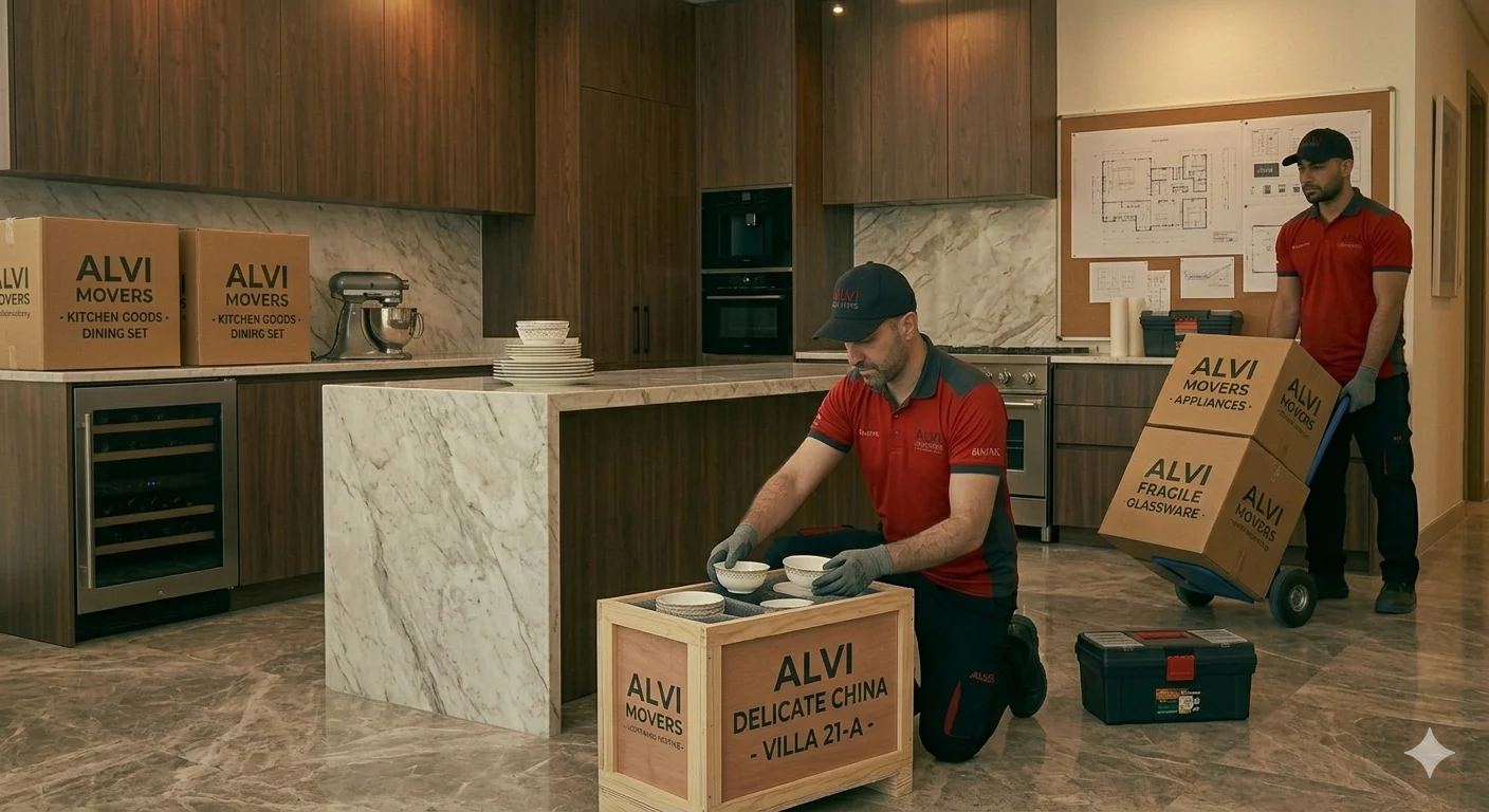Professional moving team in Sharjah loading furniture with care